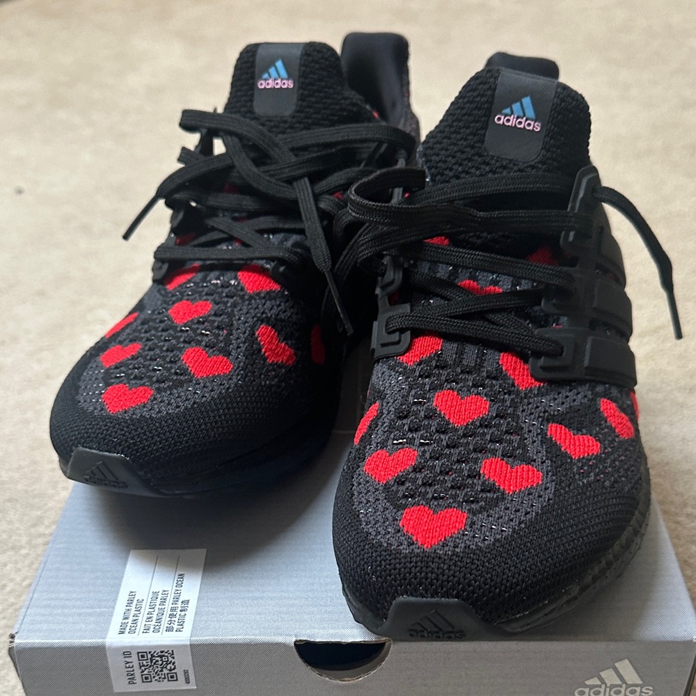 Adidas UltraBoost 5.0 Valentines Day Black Sneakers with Red Hearts